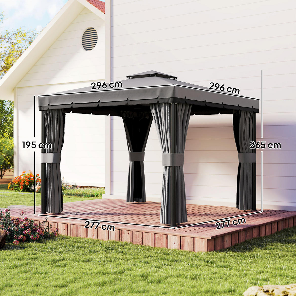 PAVILLON Metall Dunkelgrau - Dunkelgrau, Metall (296/265/296cm) - Outsunny