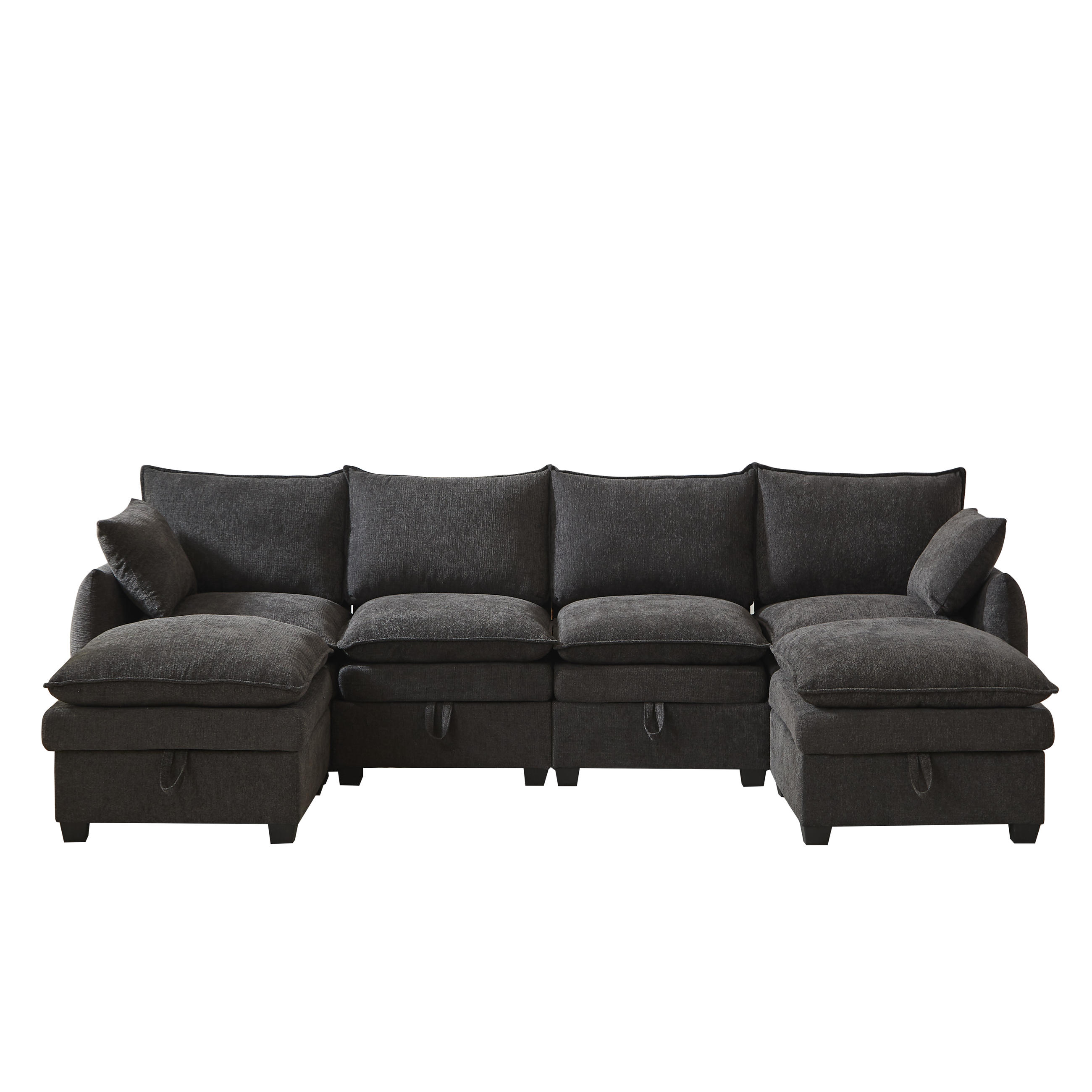 WOHNLANDSCHAFT 281/147/89 cm Grau mit 2 Fußhocker - Grau, Textil (281/89/147cm) - Oxeza