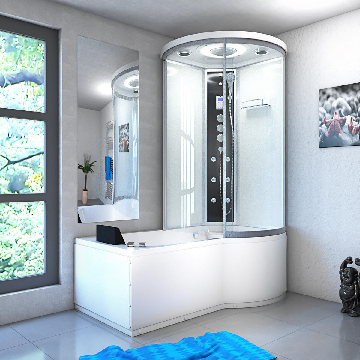 WHIRLPOOL Wanne Duschkabine ws K55-L03-WP-EC 170x1 - Weiß, Glas/Kunststoff (98/220/170cm) - AcquaVapore by Sandra Jentho