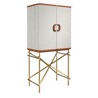 HIGHBOARD Großes Sideboard, Stoff, Nussbaum und goldfarbener polierter Stahl 82/53/169 cm - Hellgrau, Holzwerkstoff/Metall (82/169/53cm) - ANGEL CERDA