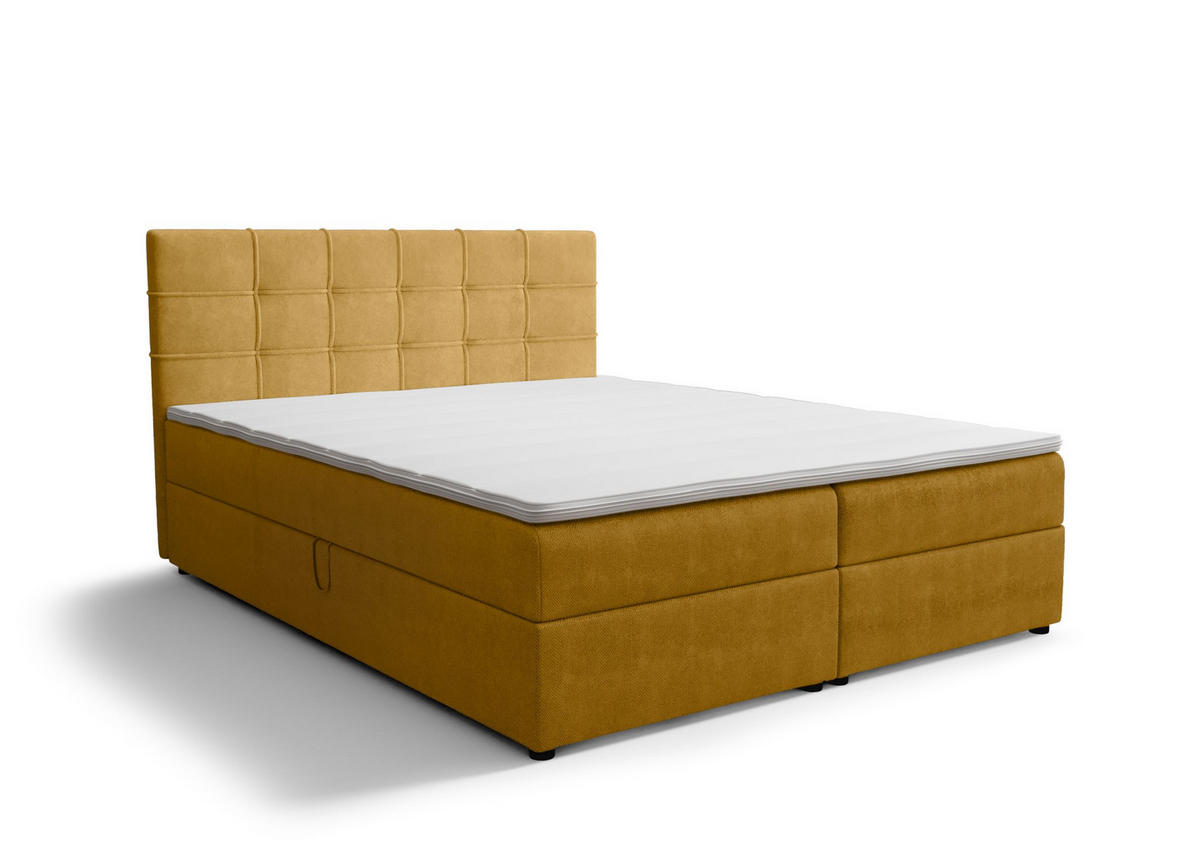 BOXBETT KIDA mit Matratze H3, Bonell und Topper 160x200 Curio 48 - Currygelb, Textil (160/200cm) - Bedante
