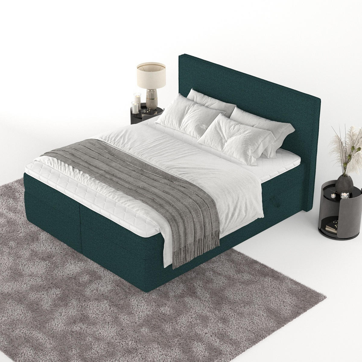 BOXBETT Nuvia 140/200 cm Grün im Riva Stoff - Schwarz/Grün, Holz/Holzwerkstoff (140/200cm) - AltaBeds