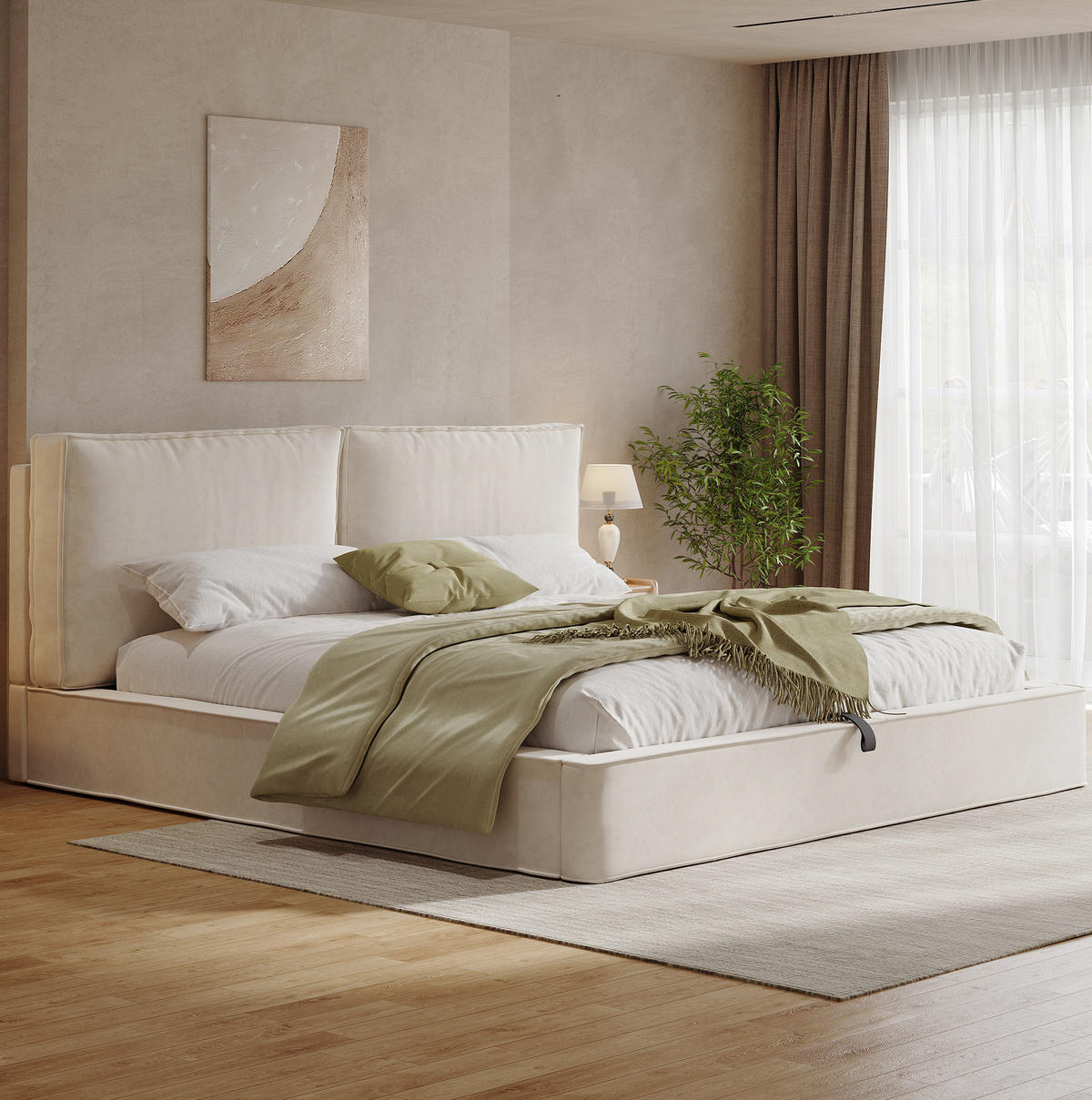 POLSTERBETT 180/200 cm aus Chenille mit hydraulischem Stauraum und Lattenrost Beige - Beige, Textil (180/200cm) - Modenvie
