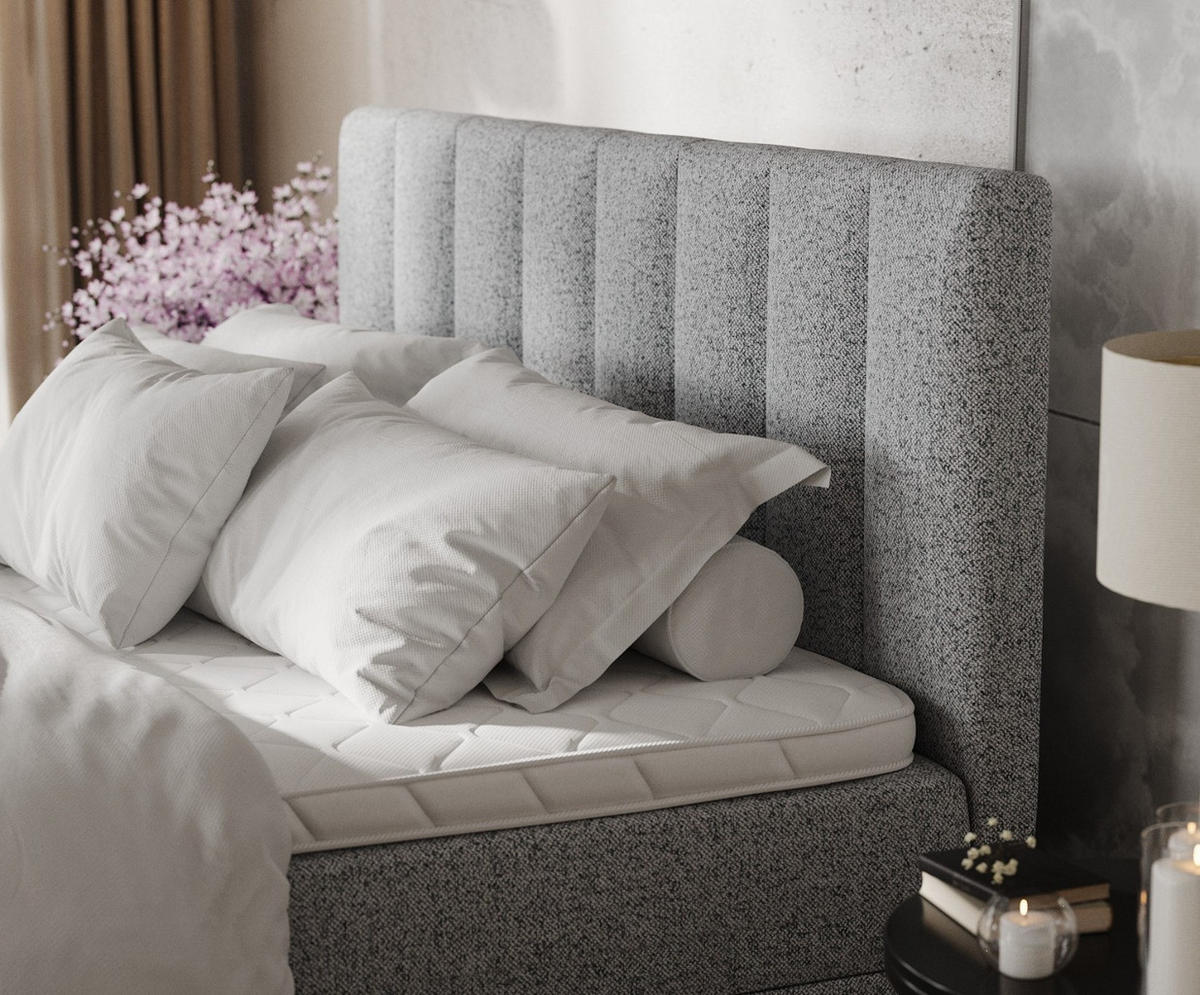 BOXBETT Lusso 200/200 cm Grau im Riva Stoff - Schwarz/Grau, Holz/Holzwerkstoff (200/200cm) - AltaBeds