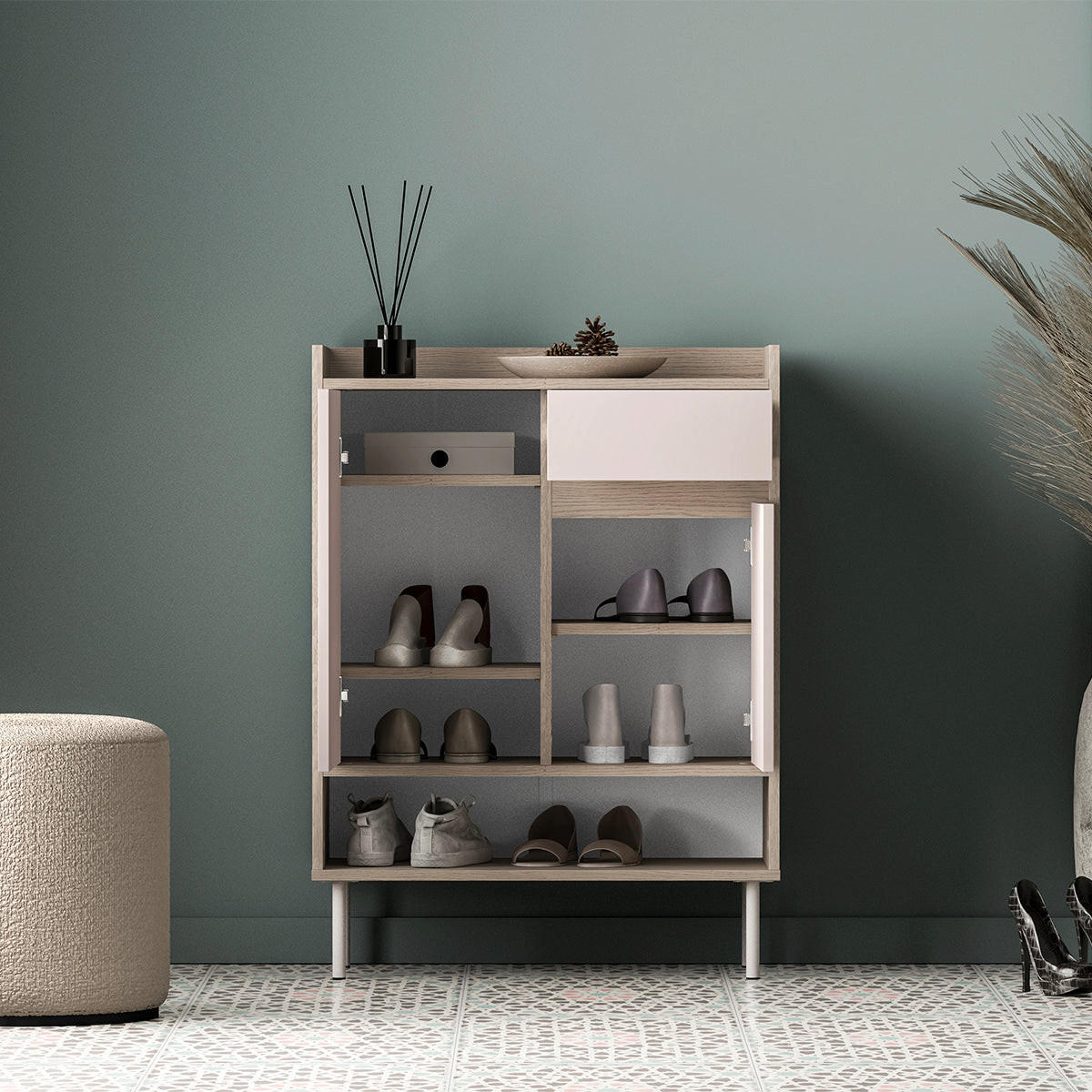 SCHUHMÖBEL Alos Kaschmir und Holz - Beige, Holzwerkstoff (70/95/34cm) - Petits-meubles