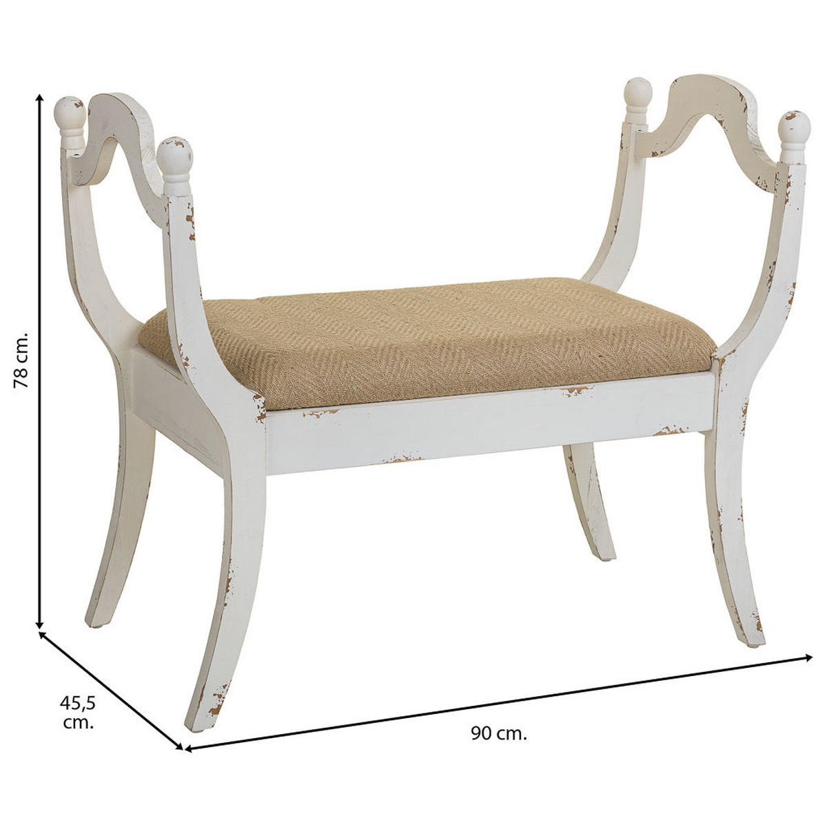 BANK aus holz gepolsterte Weiß 90x46x78 cm - Weiß, Holz (90/78/45.5cm) - Wanderlust