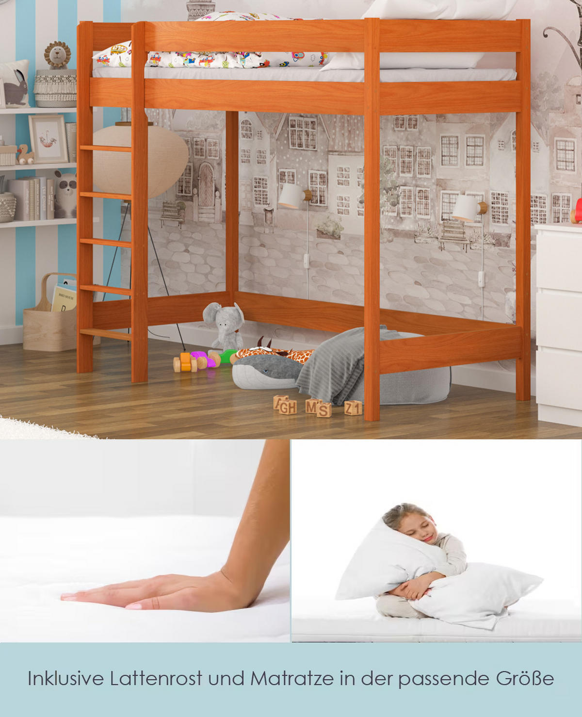 HOCHBETT Hugo 180x80 teak mit Matratze - Braun, Holzwerkstoff (80/180cm)