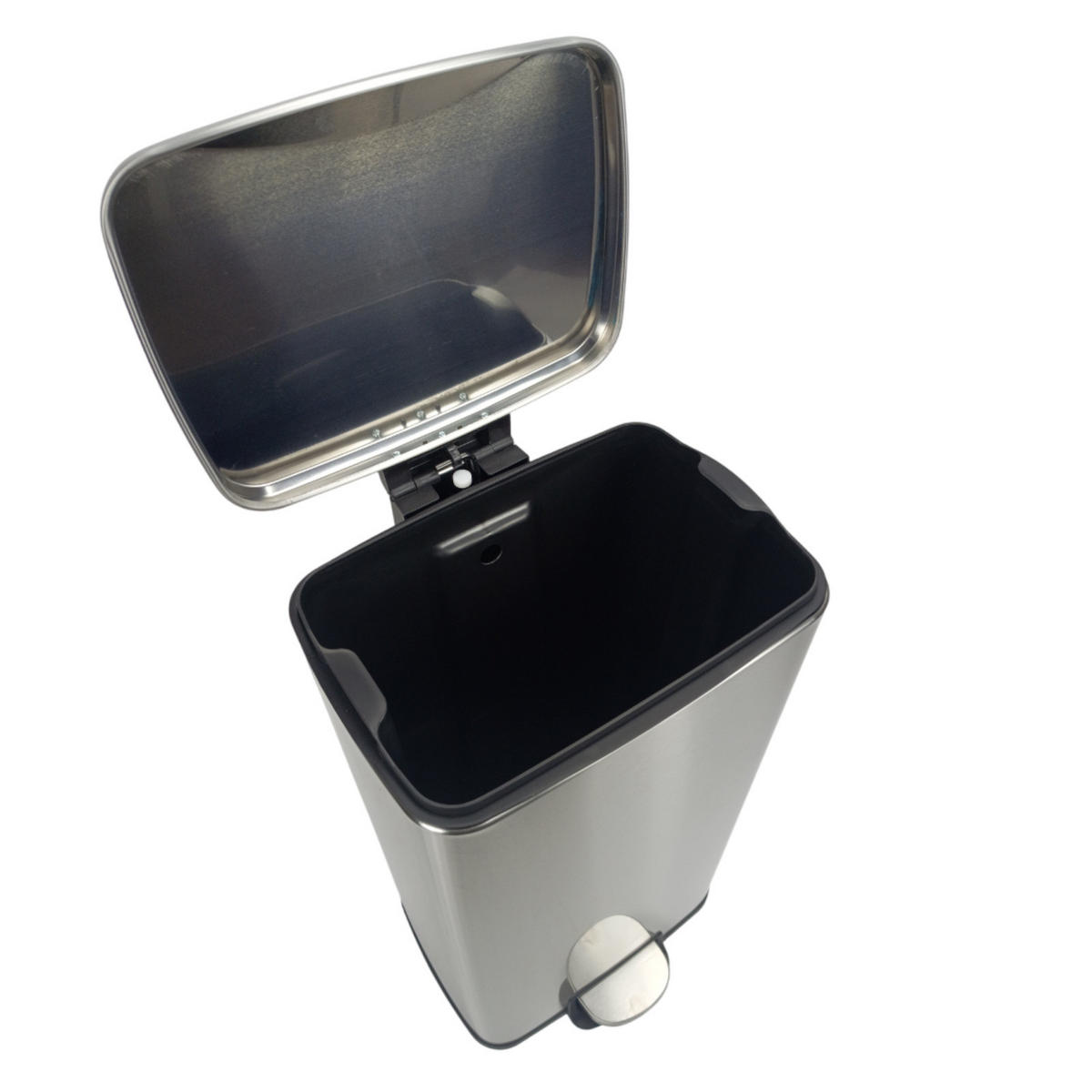 ABFALLEIMER Edelstahl, 35L, 1-Kammer, mit Fußpedal - Silberfarben/Schwarz, Metall (34/61/24cm) - Begryf