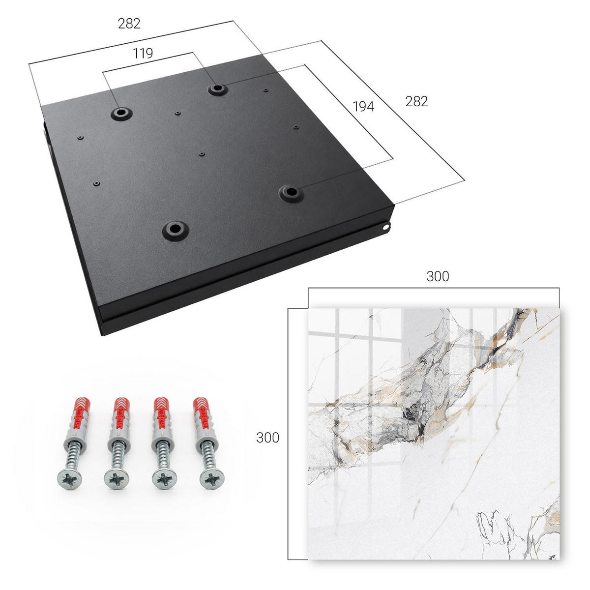 SCHLÜSSELBOX Schwarz 30x30 cm- Türöffnung nach rechts - Marmor-Eleganz - Weiß, Metall (30/30/5cm) - TULUP