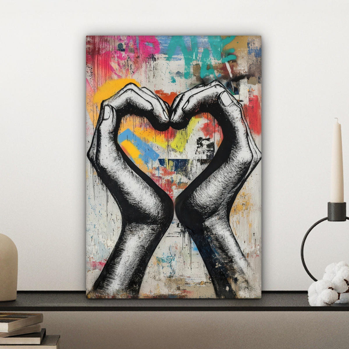 LEINWANDBILD - Hände - Herz - Straßenkunst - Graffiti - 20x30 - Bilder - Multicolor, Textil (20/30cm) - MuchoWow