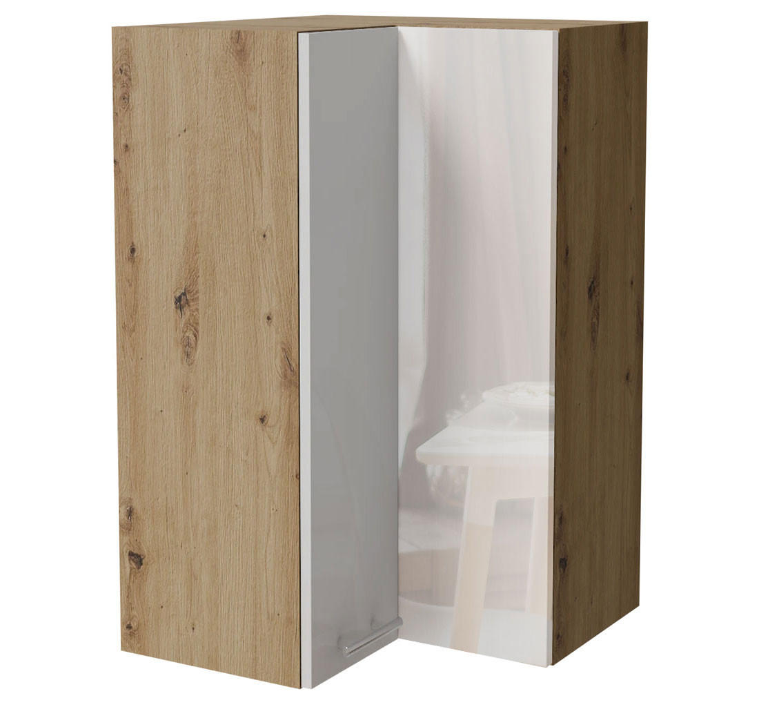 Feldmann-Wohnen Eckhängeschrank Weiß Hochglanz, Eiche Artisan 60x96x60 cm