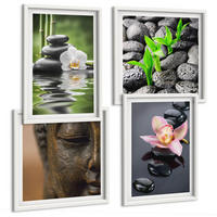 BILDER SET 4er Set - 50x50 cm & 40x60 cm Weißer Rahmen - Friedliche Zen-Blumen-Buddha-Komposition - Weiß, Kunststoff (50/50cm) - TULUP