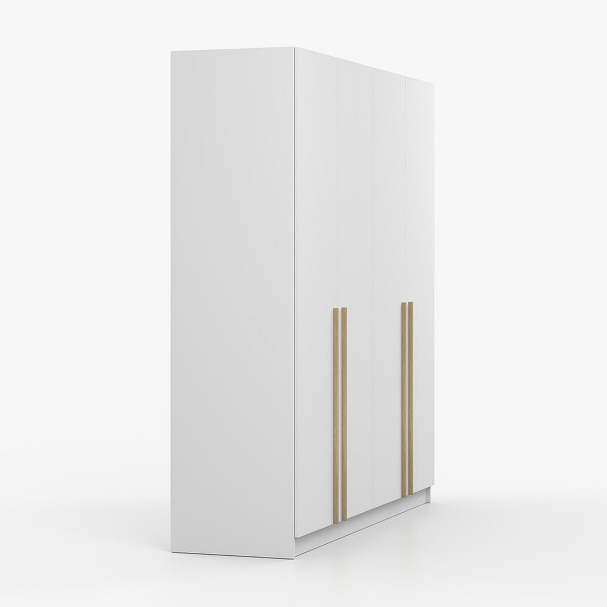 DREHTÜRENSCHRANK SEVILLA 4D Weiß/Weiß, 4-türig, Holzgriffe - Eukalyptusholzfarben/Weiß, Holz/Holzwerkstoff (200/210/57cm) - imoebel24