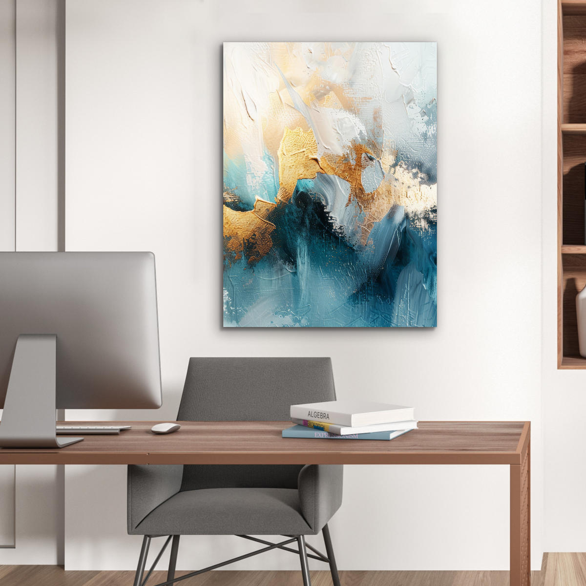 KOVOVÝ OBRAZ Abstraktné - umenie - zlaté - modré 60x80 cm - petrolejová, kov (60/80cm) - MuchoWow
