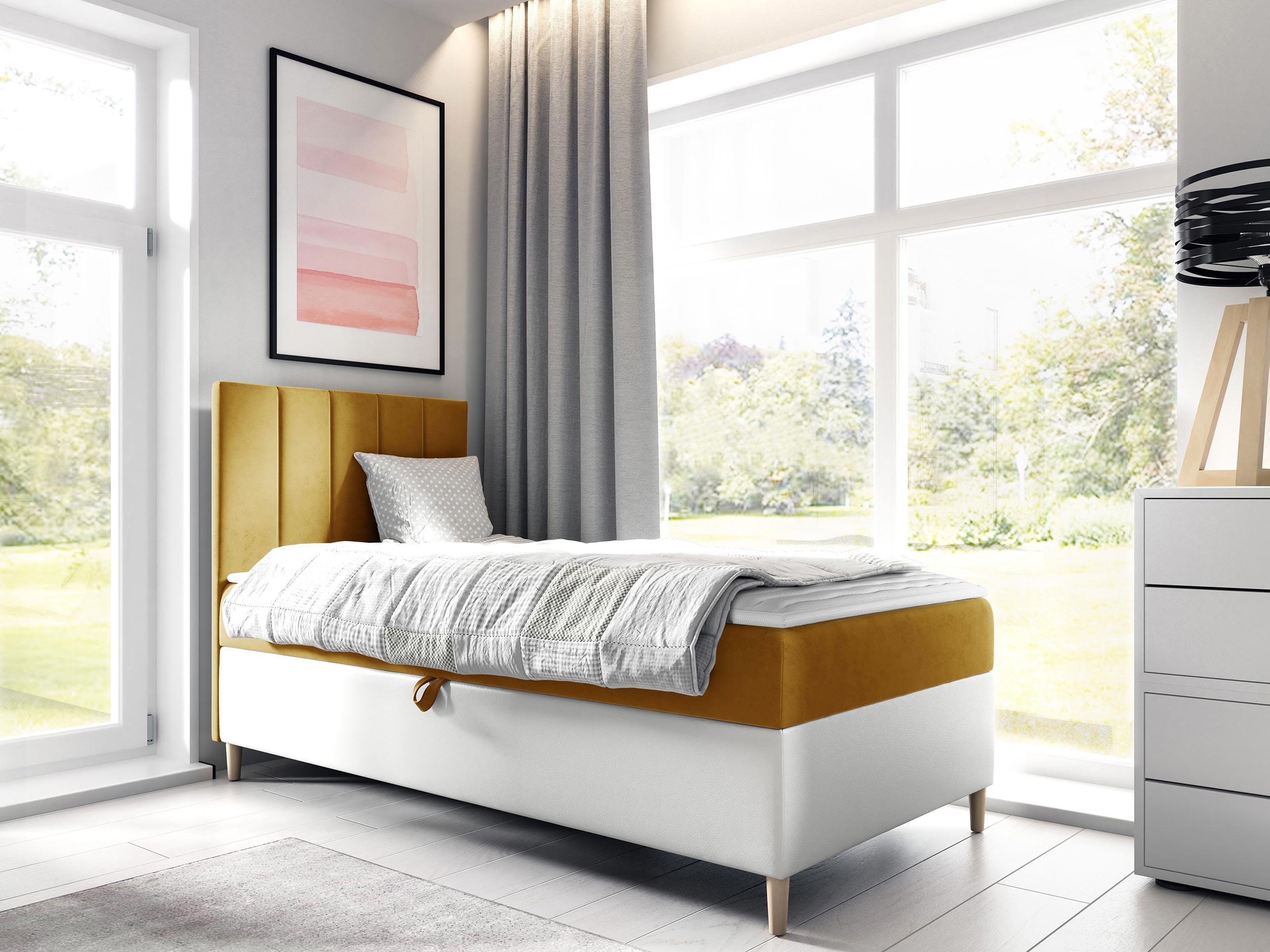 BOXBETT Maja Junior 1, Seite zum Öffnen des Bettkastens: Links - Gelb/Weiß, Holz (100/200cm) - MIRJAN24