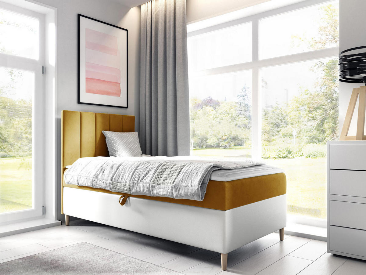 BOXBETT Maja Junior 1, Seite zum Öffnen des Bettkastens: Links - Gelb/Weiß, Holz (100/200cm) - MIRJAN24