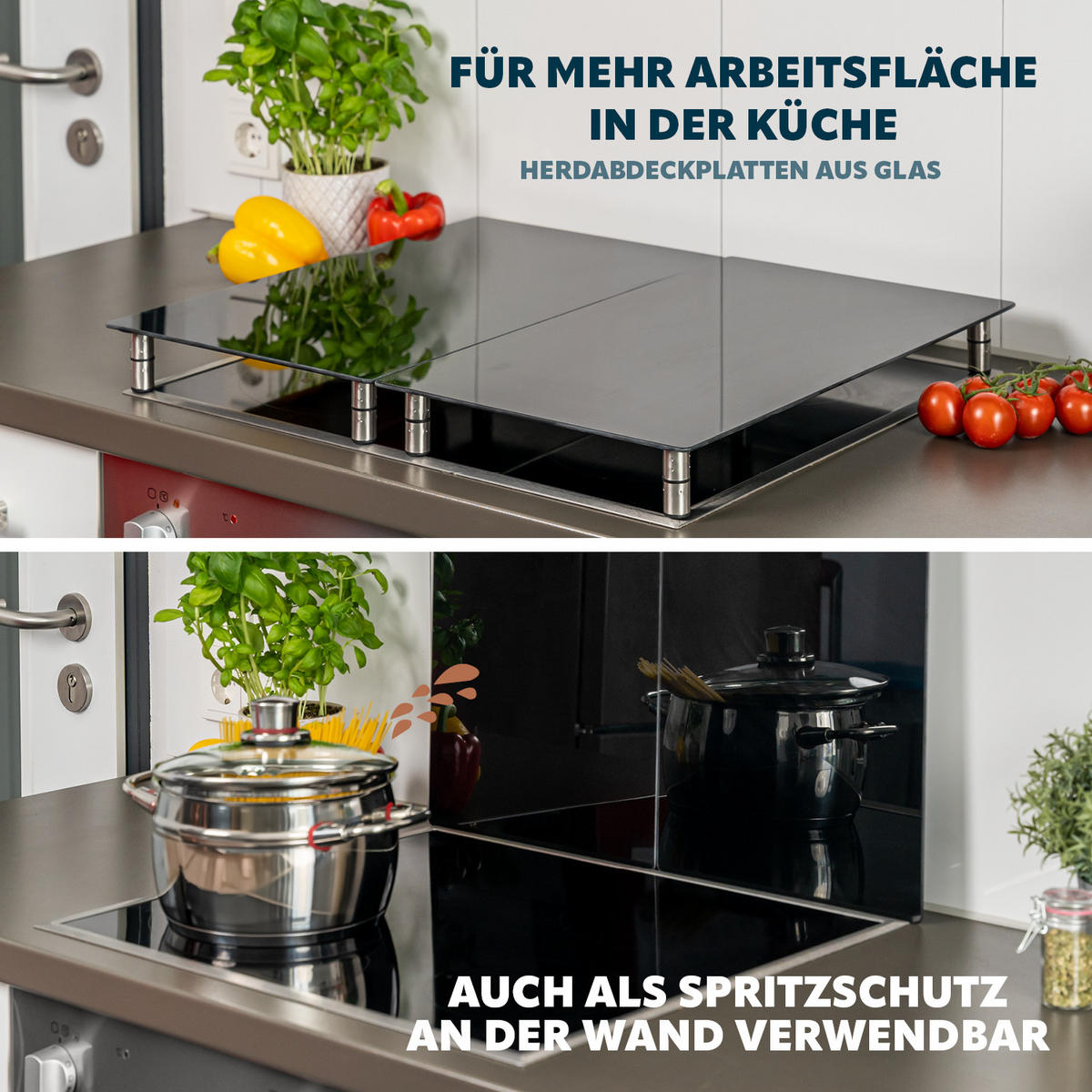 HERDABDECKPLATTE 2er-Set, schwarz - Schwarz, Glas (30/6/52cm) - bremermann