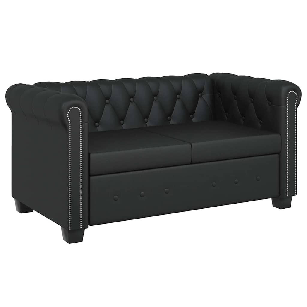 CHESTERFIELD-SOFA 2-Sitzer Kunstleder Schwarz - Schwarz, Leder (145.5/70/76cm) - vidaXL
