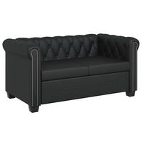 CHESTERFIELD-SOFA 2-Sitzer Kunstleder Schwarz - Schwarz, Leder (145.5/70/76cm) - vidaXL