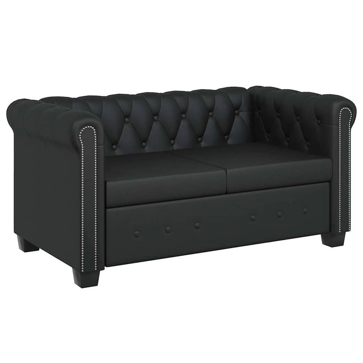 CHESTERFIELD-SOFA 2-Sitzer Kunstleder Schwarz - Schwarz, Leder (145.5/70/76cm) - vidaXL