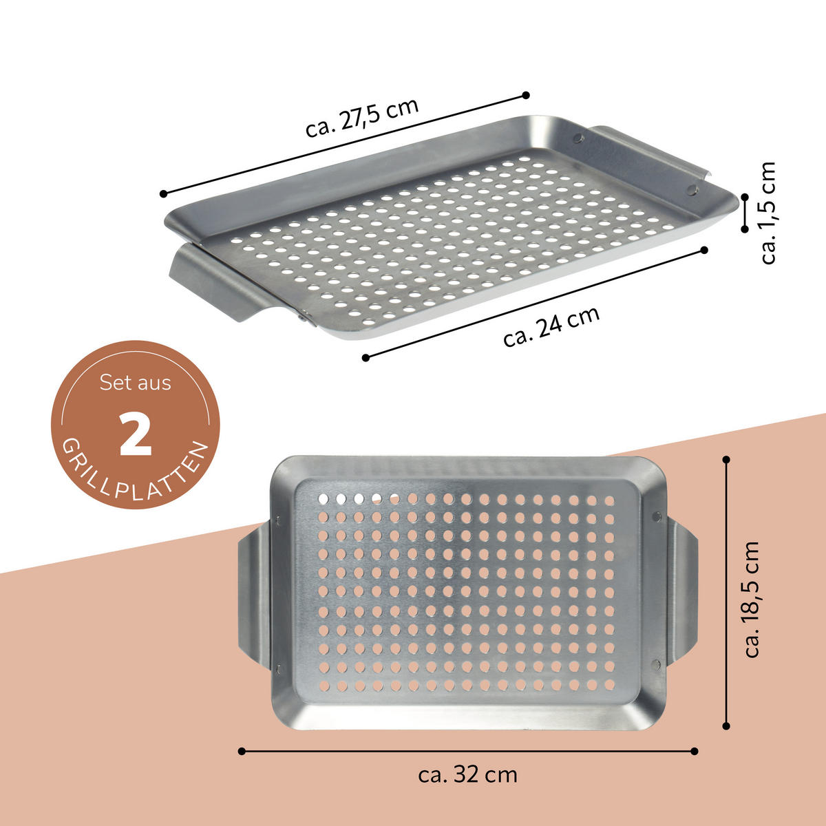 GRILLPLATTE 2er-Set, silber, Edelstahl - Edelstahlfarben, Metall (32/1.5/18.5cm) - bremermann