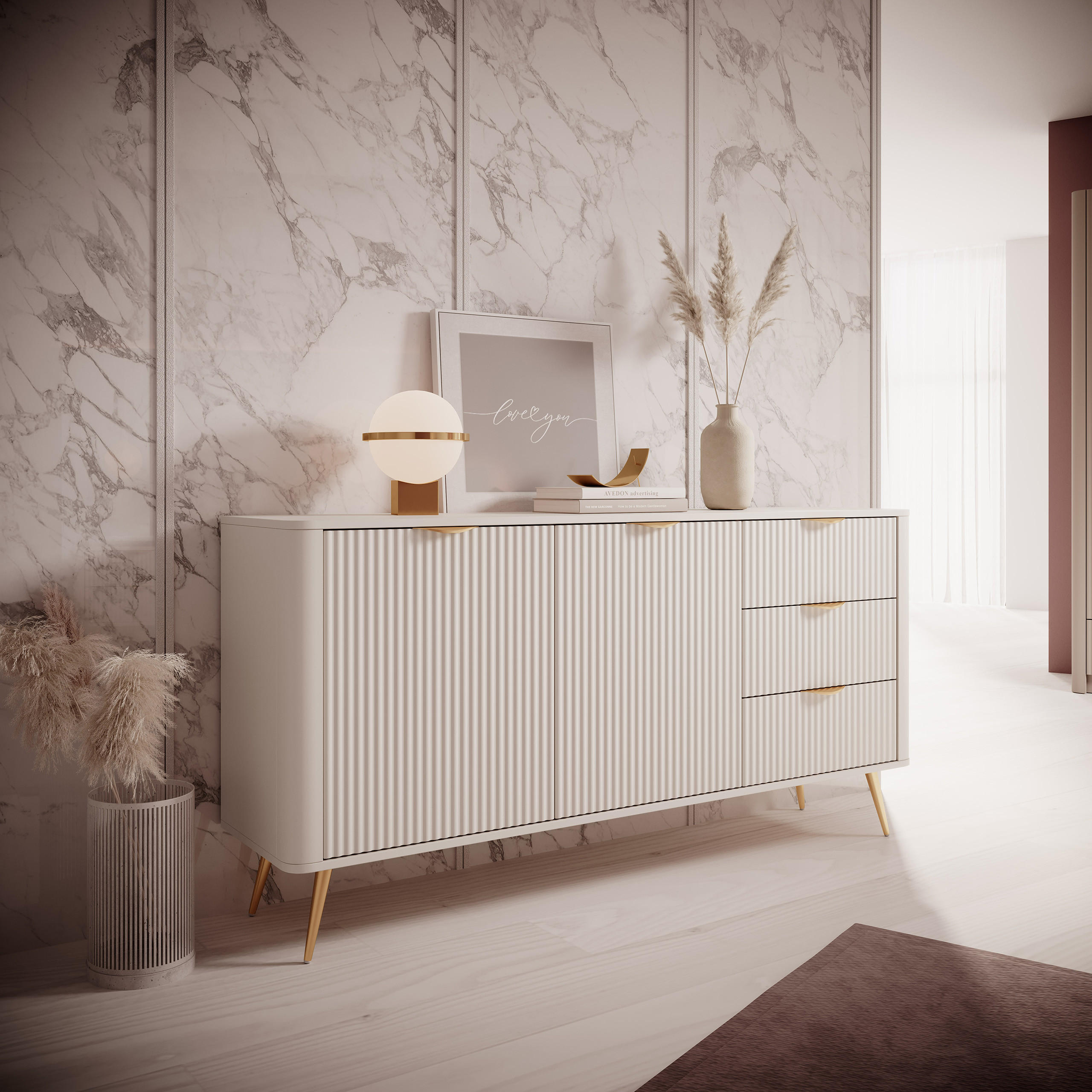 SIDEBOARD LANTANA 163/81/38 cm mit 3 Schubladen und 2 Türen Beige - Beige, Holzwerkstoff (163/81/38cm) - MASSENO