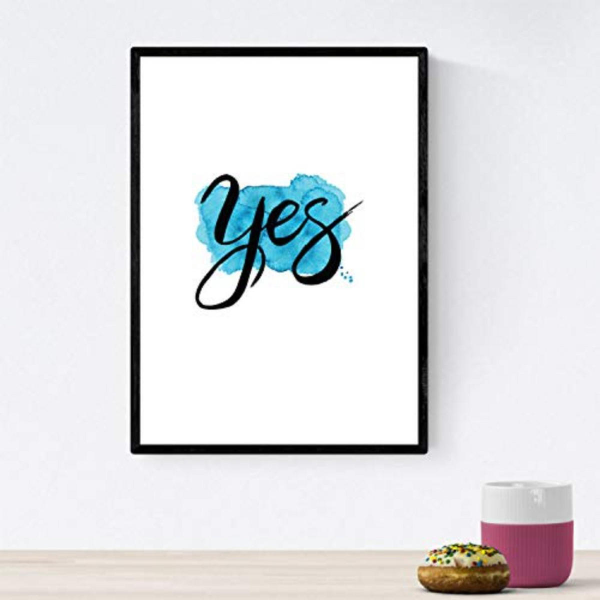 POSTER Set mit 4 glücklich und bunt ‚Happy‘ A3 Schwarzer Rahmen - Schwarz, Papier (29.7/3cm) - Nacnic