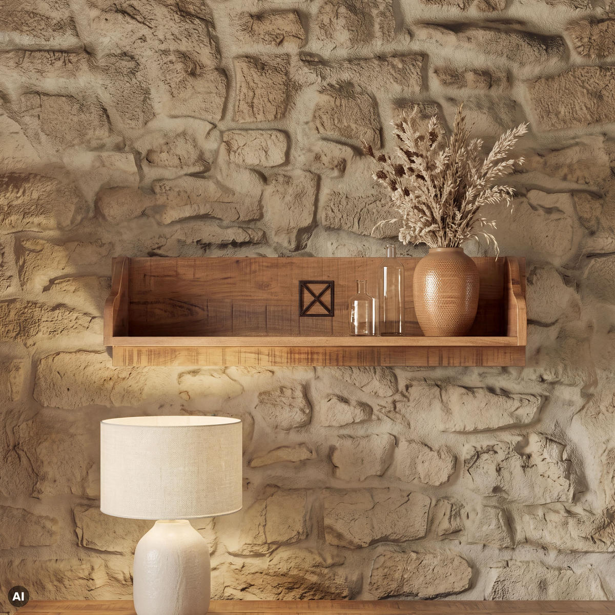 WANDREGAL Akazie 85x22x24 natur versiegelt NATURE OF SPIRIT #317 - Naturfarben, Holz (85/24/22cm) - Massivmoebel24