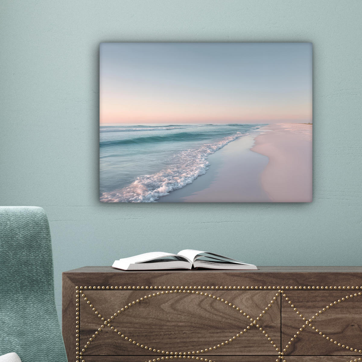 LEINWANDBILD Küstenlinie - Pastell - Wasser Wandbild 40x30 cm - Pastellblau, Textil (40/30cm) - MuchoWow