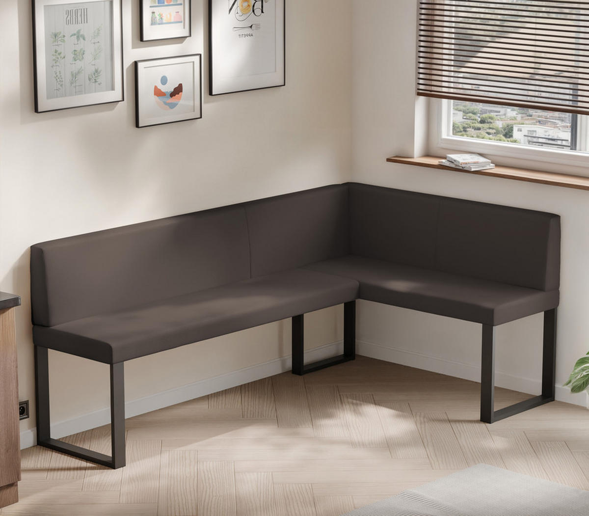 ECKBANK rechts SANA U Kunstleder glatt, 128/168 cm Braun - Braun, Kunststoff/Textil (128/168cm) - Idohome