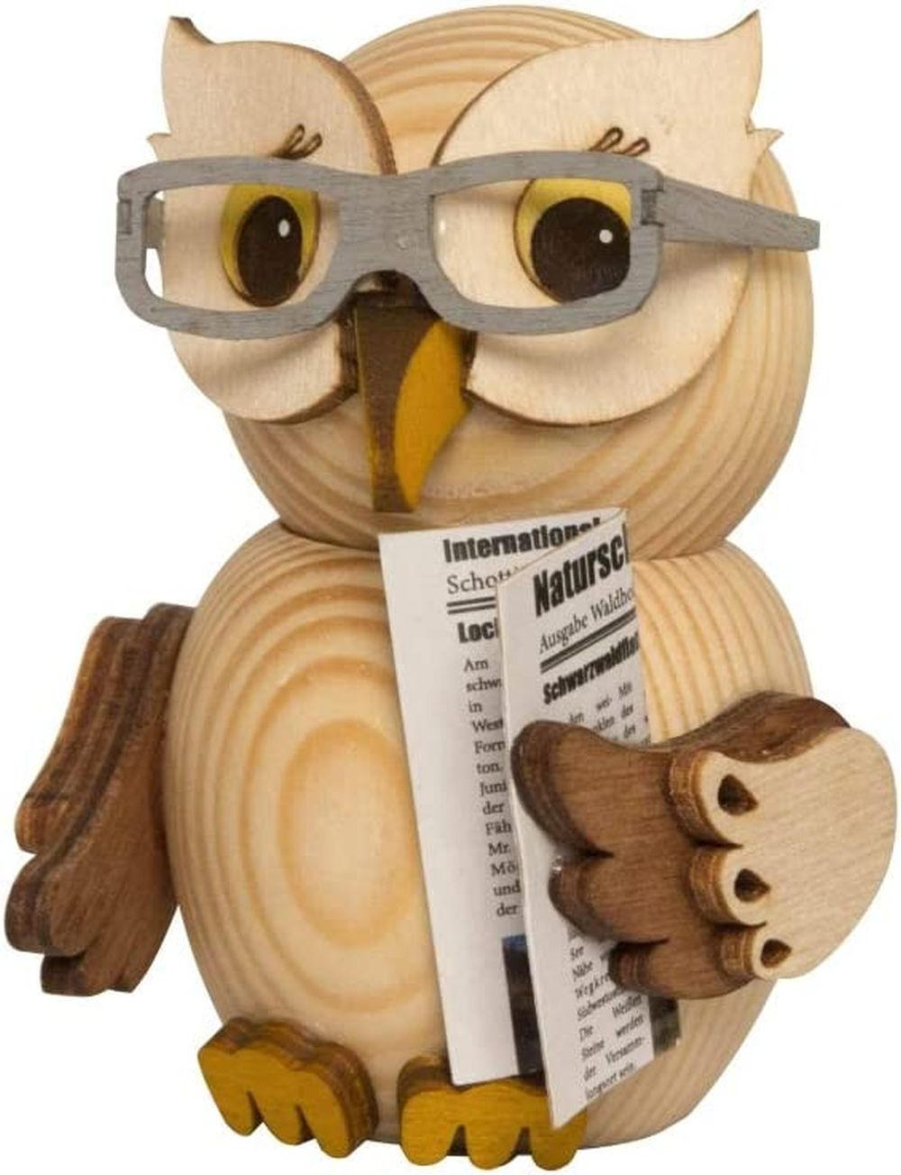 HOLZFIGUR Minieule mit Brille und Zeitung 7 cm - Multicolor, Holz (5/7/5cm)