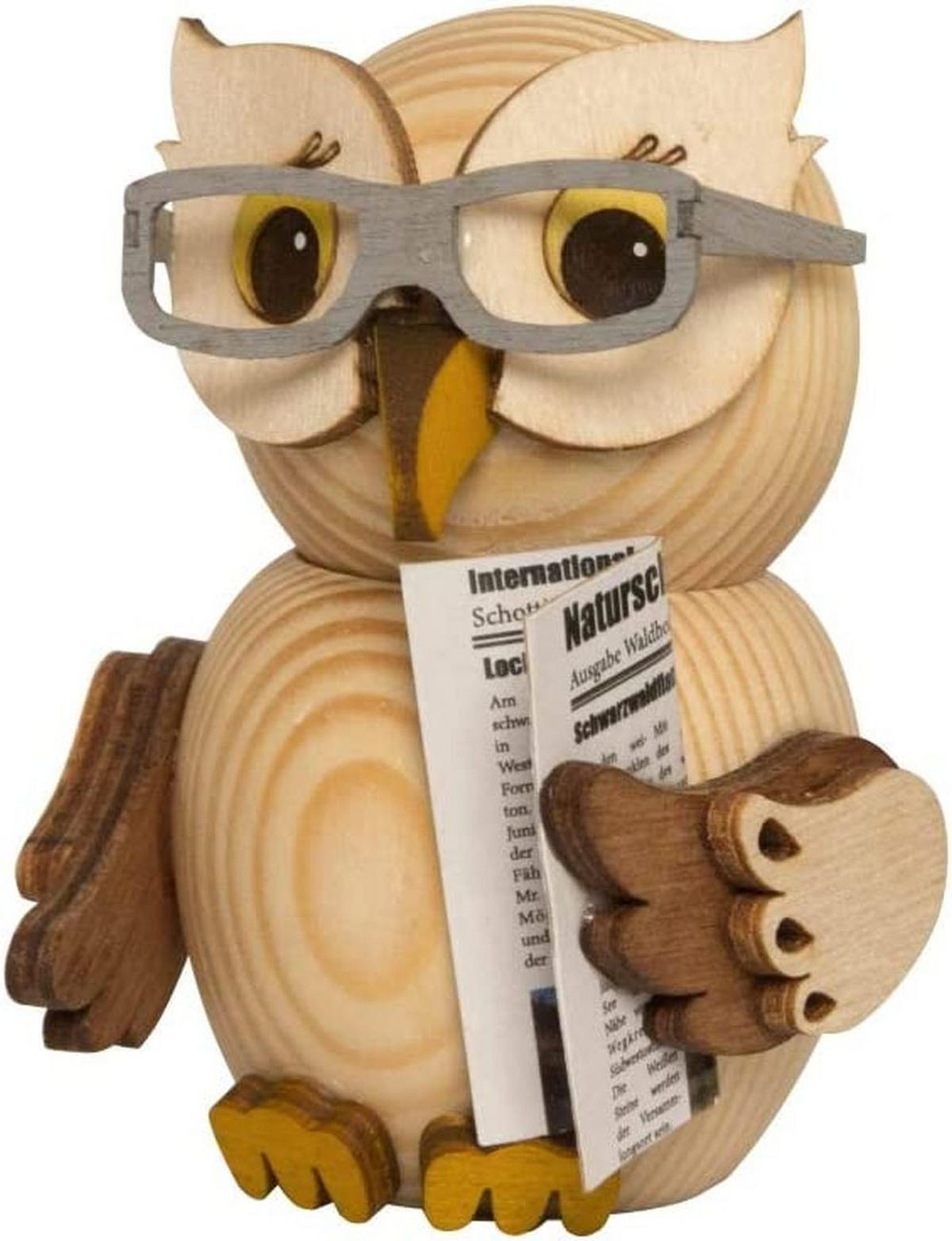 HOLZFIGUR Minieule mit Brille und Zeitung 7 cm - Multicolor, Holz (5/7/5cm)