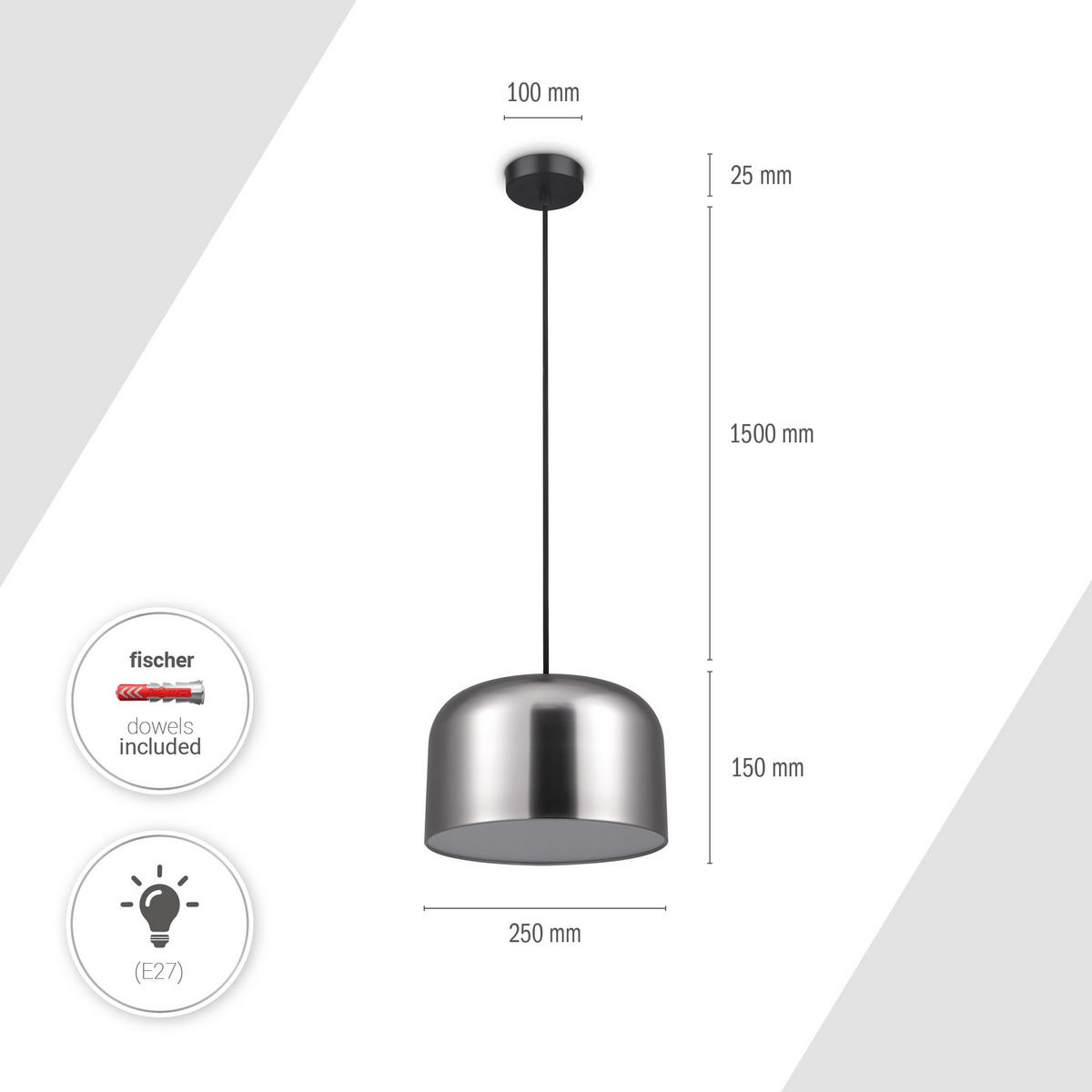 PENDELLEUCHTE Bowl - Schwarz, Metall (25/25/15.4cm) - Paco Home