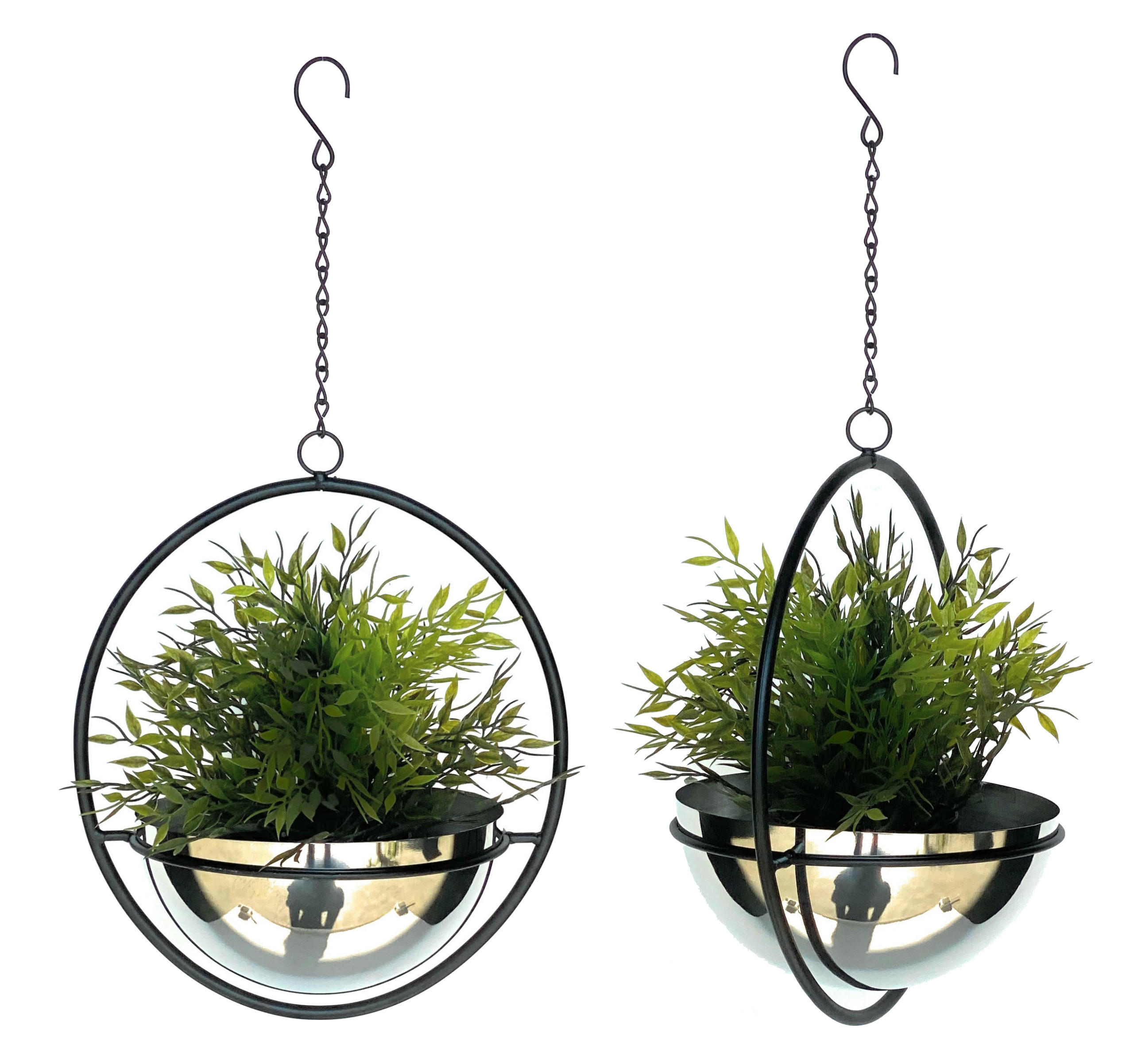 BLUMENAMPEL 2er Set mit Topf Silber Metall Wand 53 cm 96087 M - Schwarz, Metall (20/10/20cm) - DanDiBo