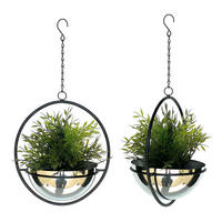 BLUMENAMPEL 2er Set mit Topf Silber Metall Wand 53 cm 96087 M - Schwarz, Metall (20/10/20cm) - DanDiBo