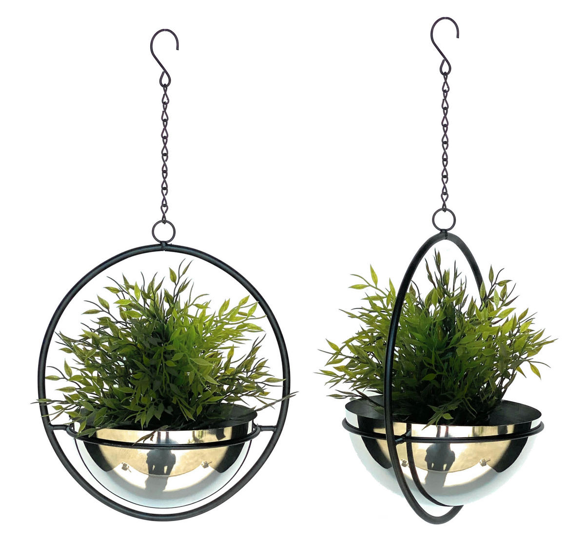BLUMENAMPEL 2er Set mit Topf Silber Metall Wand 53 cm 96087 M - Schwarz, Metall (20/10/20cm) - DanDiBo