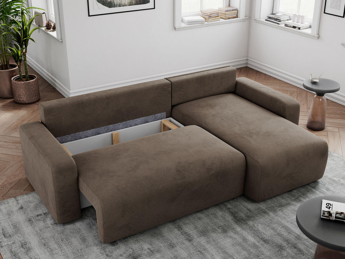 ECKSOFA ARGOS Braun Velours - Schwarz/Braun, Kunststoff/Textil (245/150cm) - MKS