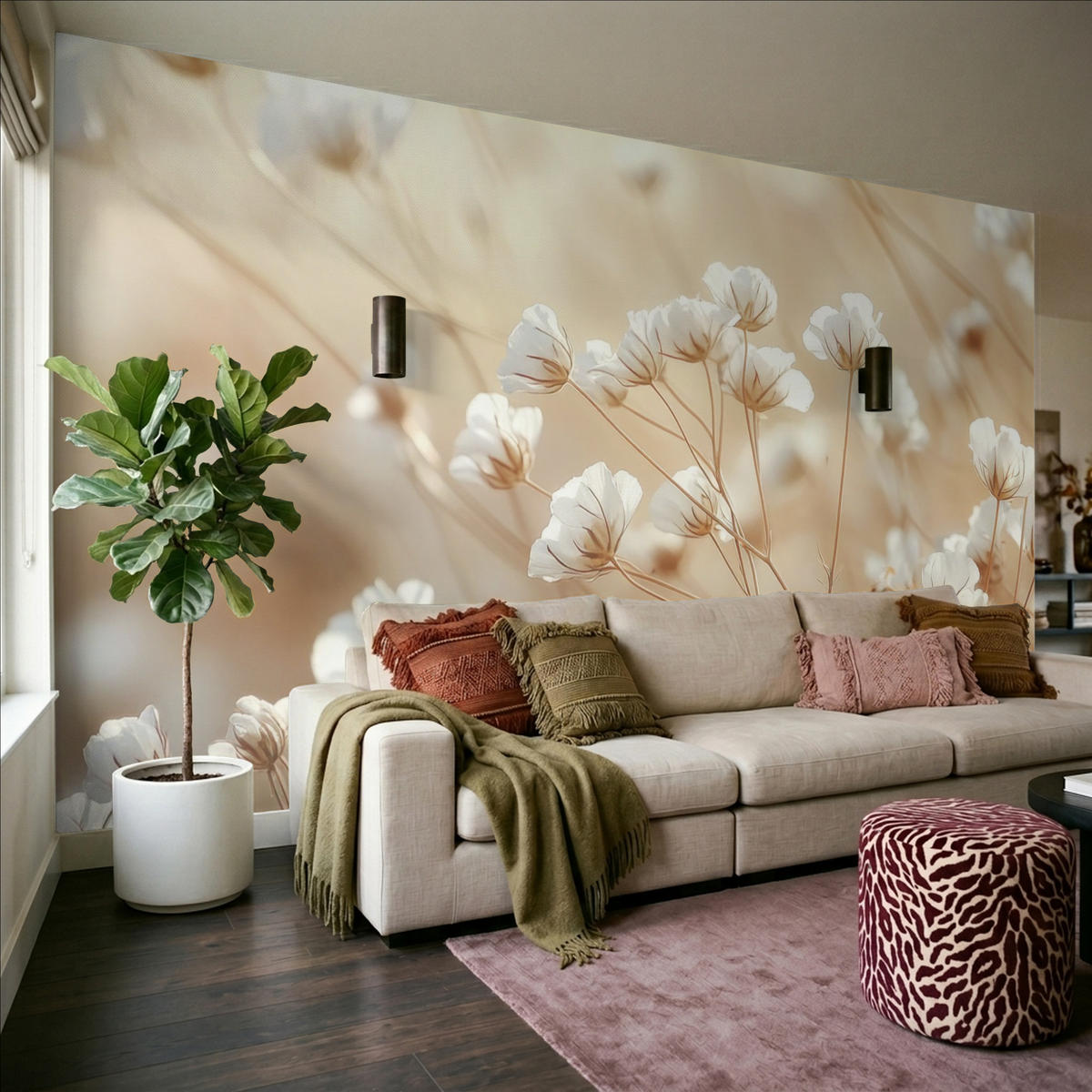 TAPETE - Wild - Blumen - Weiß - 350x200 cm - Creme, Papier (350/200cm) - OnlyWow