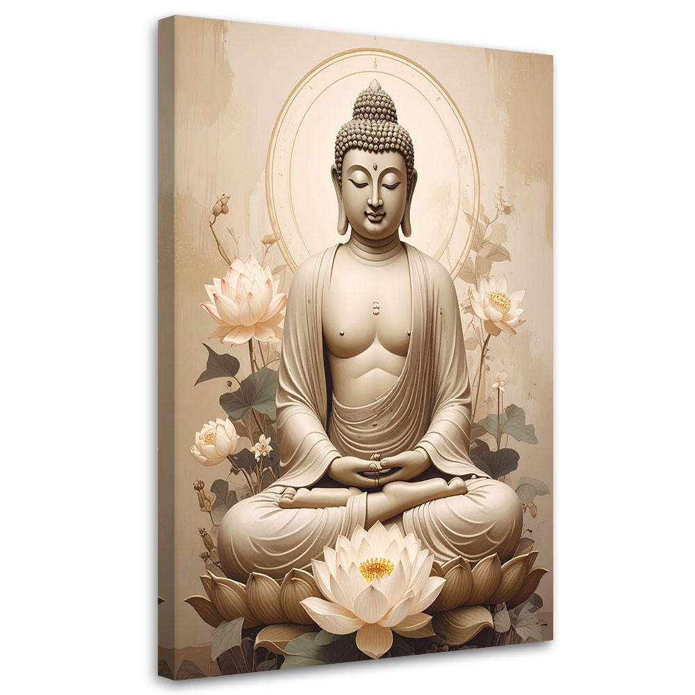WANDBILD, Buddha in Meditation in einer friedvollen harmonischen Komposition - Beige, Textil (40/60cm) - Feeby