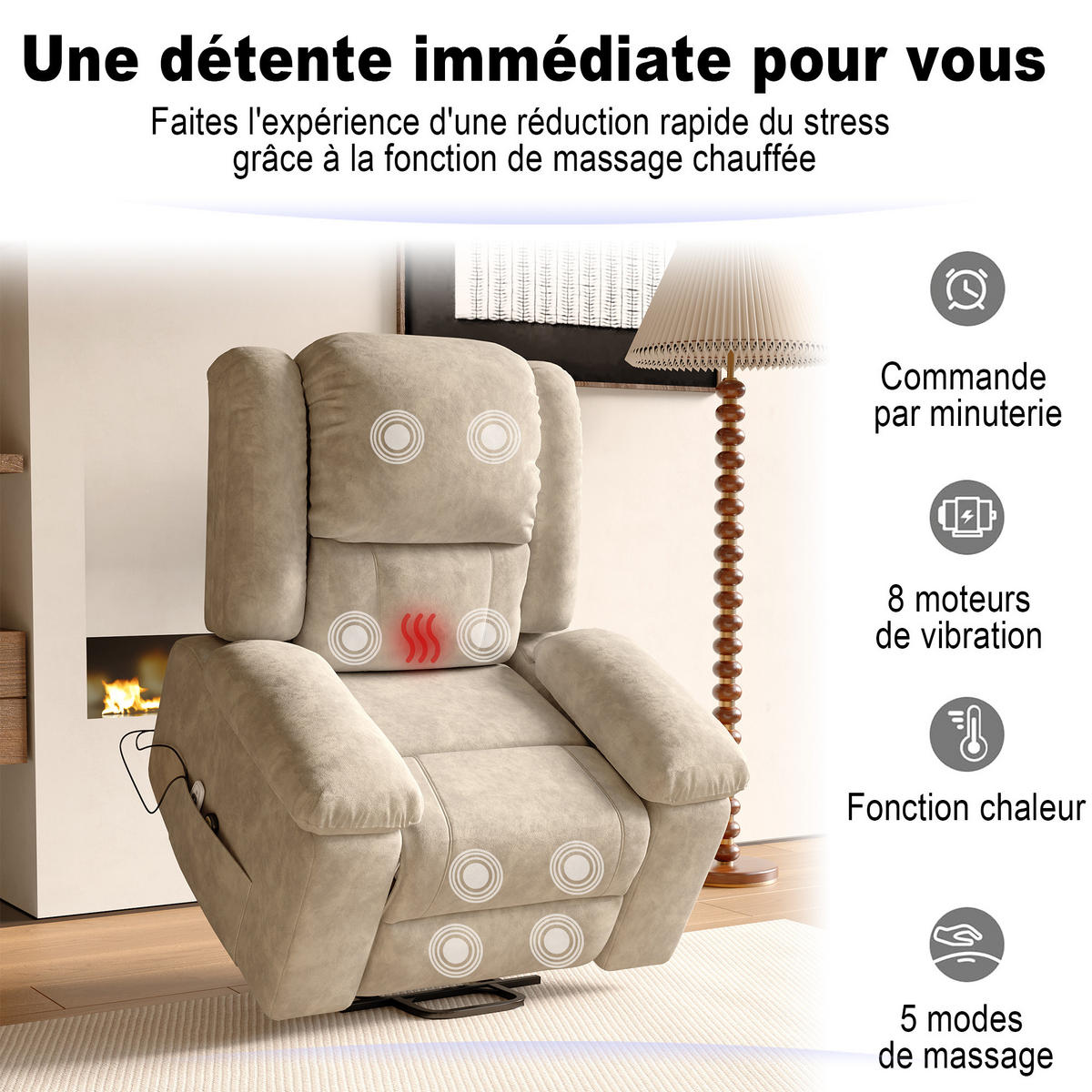 MASSAGESESSEL elektrisch Heizfunktion verstellbar beige - Beige, Holz (102/106/93cm) - LEBENLANG