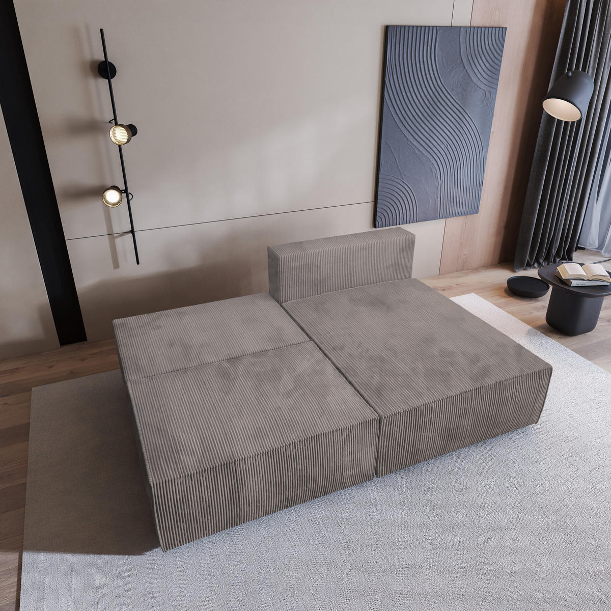 ECKSOFA FIORO P Beige Kordstoff mit Schlaffunktion - Beige, Holz (204/148cm) - MASSENO