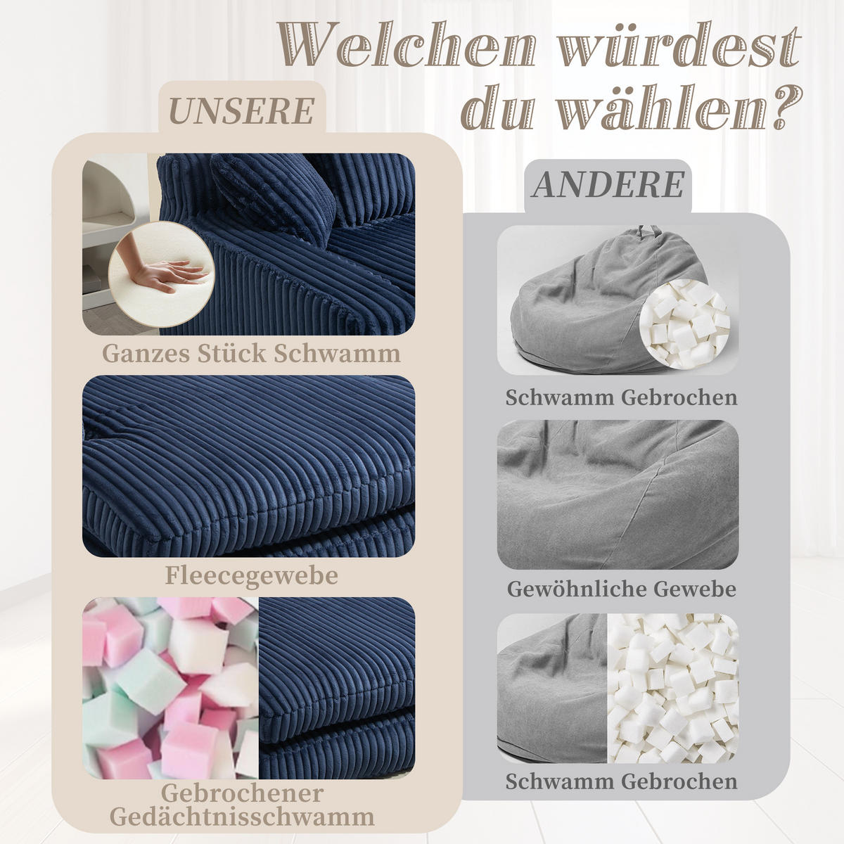 CHAISELONGUE Cord mit 3 Kissen bodennah 125/155/63 cm Dunkelblau - Dunkelblau, Textil (63/125/155cm) - Redom