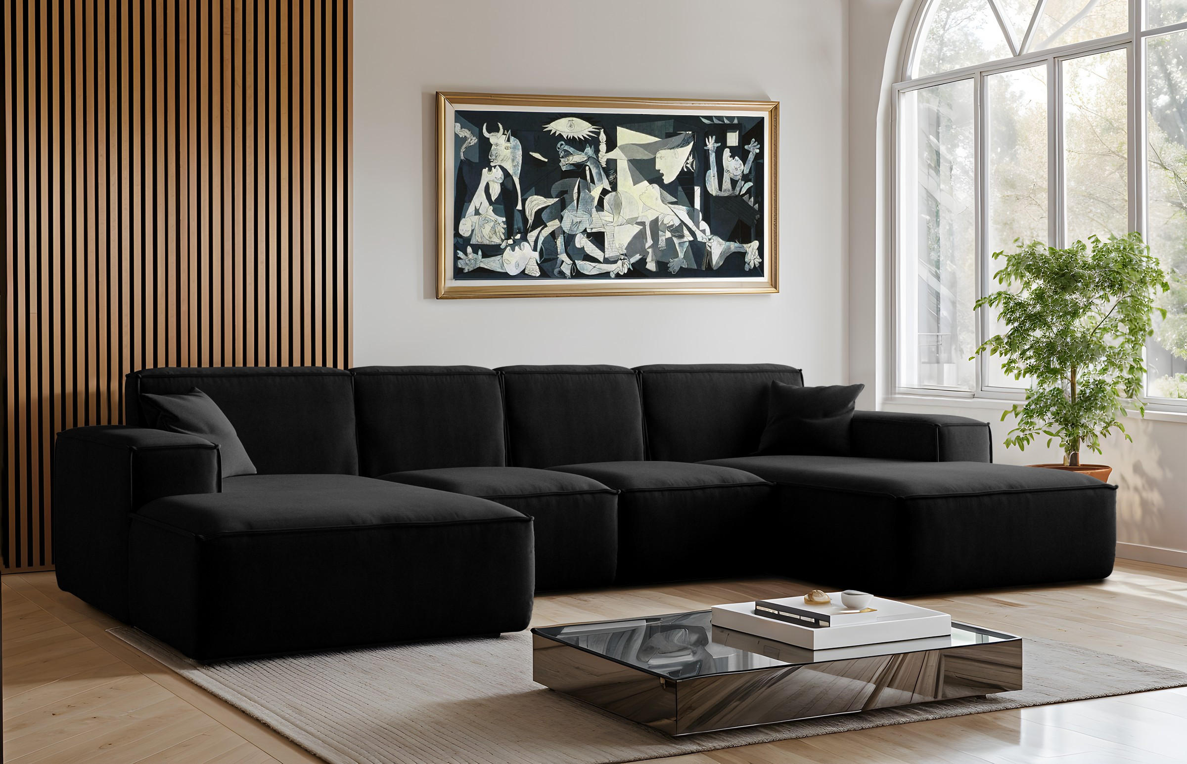 ECKSOFA U-Form Siena, U-förmiges Ecksofa, Stoff Salvador Schwarz - Schwarz, Holz/Textil (344/165cm) - Kaiser Möbel