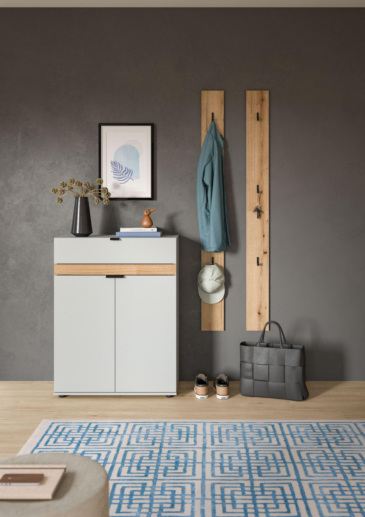 GARDEROBEN-SET NARO 3-tlg. (B/H/T: ca. 150/194/37 cm) in grau/grau - Grau, Holzwerkstoff (150/194/37cm)