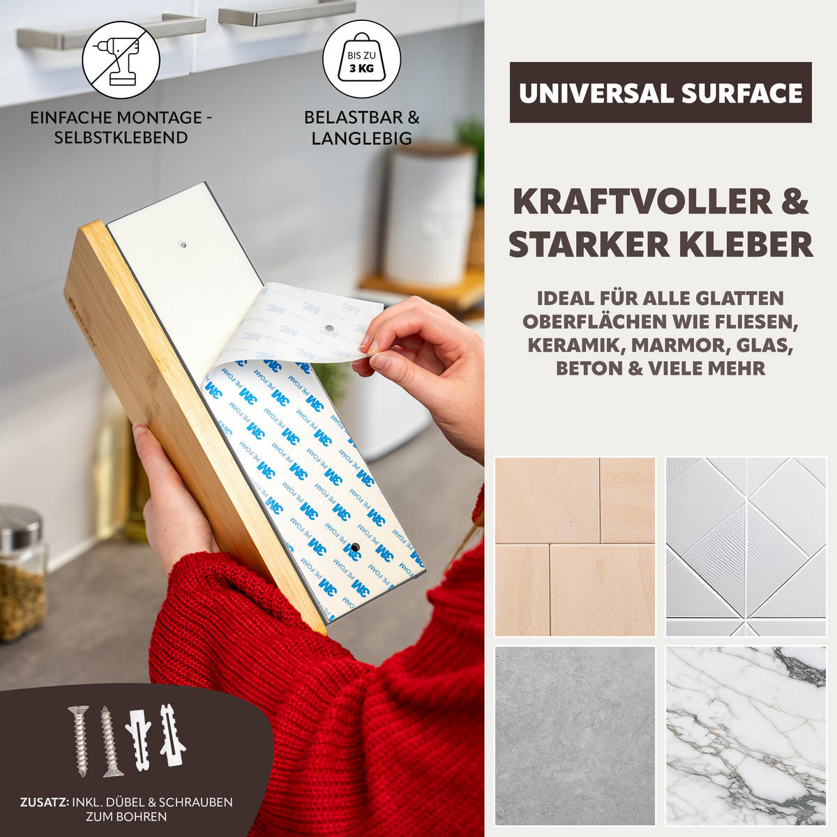 KÜCHENROLLENHALTER mit Bambusablage - Grau, Metall (32/9.5/13cm) - eluno