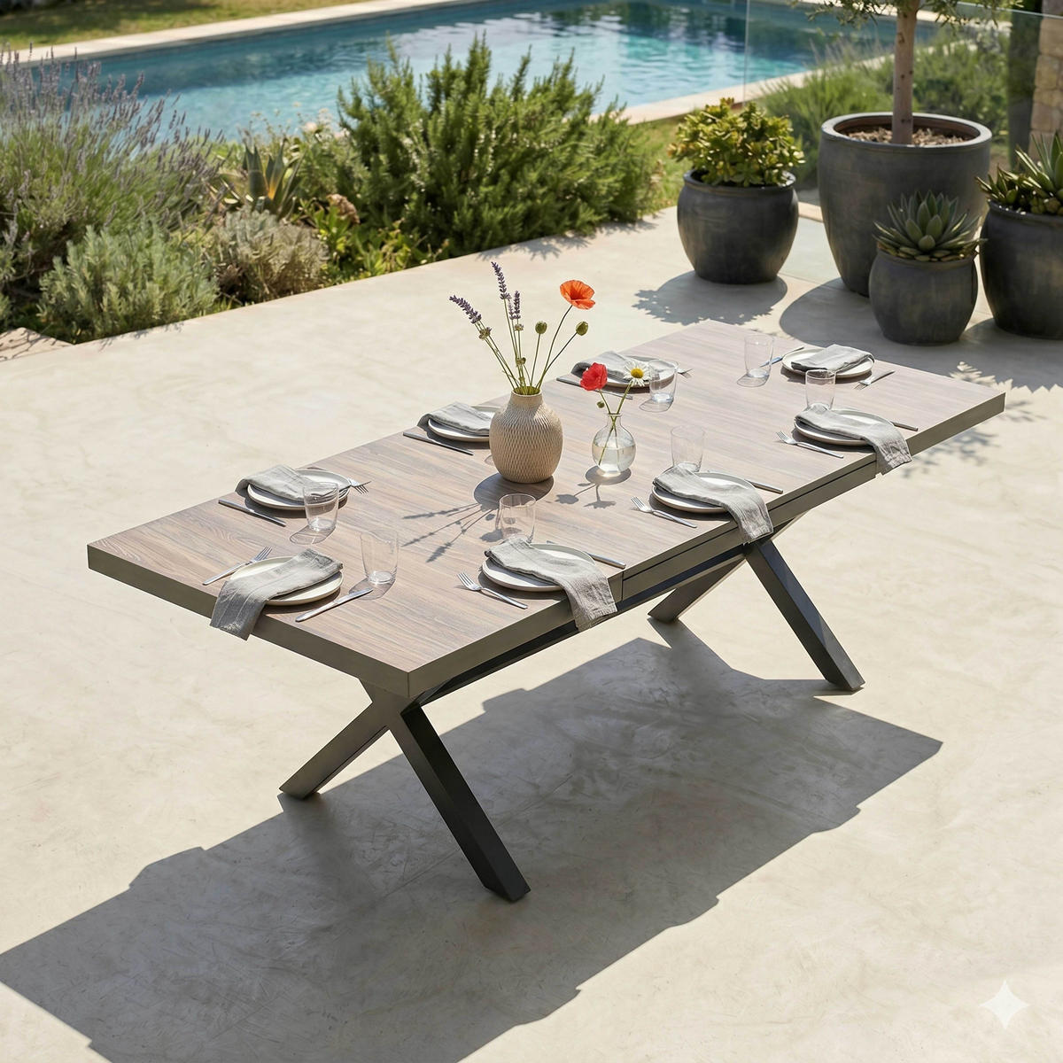 GARTENTISCH ., Braun/Grau - Braun, Metall (260/100/75cm) - Oviala