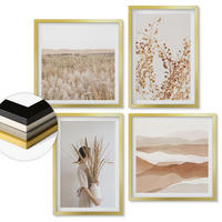 WANDBILDER 4er Set - 50x50 cm & 40x60 cm Goldrahmen - Pflanzenmotive im Boho-Stil - Goldfarben, Kunststoff (50/50cm) - ArtPrintCave