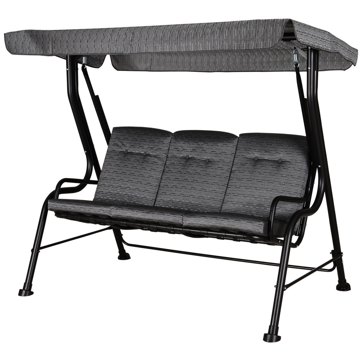 HOLLYWOODSCHAUKEL DE-06985 3-Sitzer, verstellbares Sonnendach, inkl. Kissen Grau - Schwarz, Textil/Metall (200/170/120cm) - ComfortXL