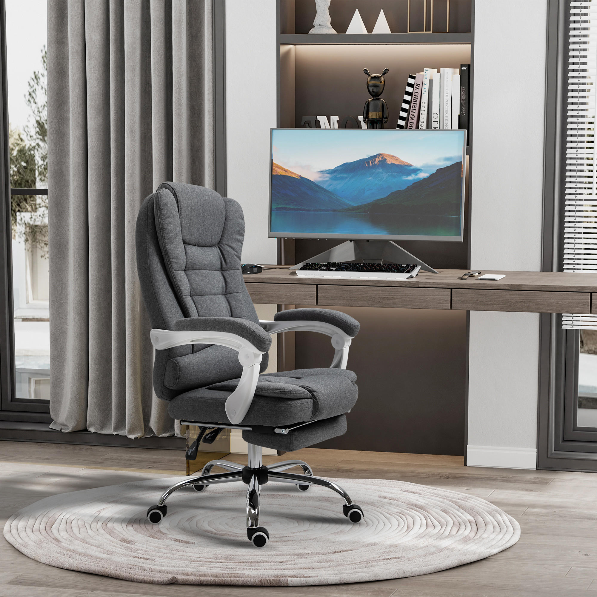 BÜROSTUHL höhenverstellbarer Schreibtischstuhl mit Fußstütze, Leinenoptik Grau - Grau, Metall (70/118/65cm) - Vinsetto
