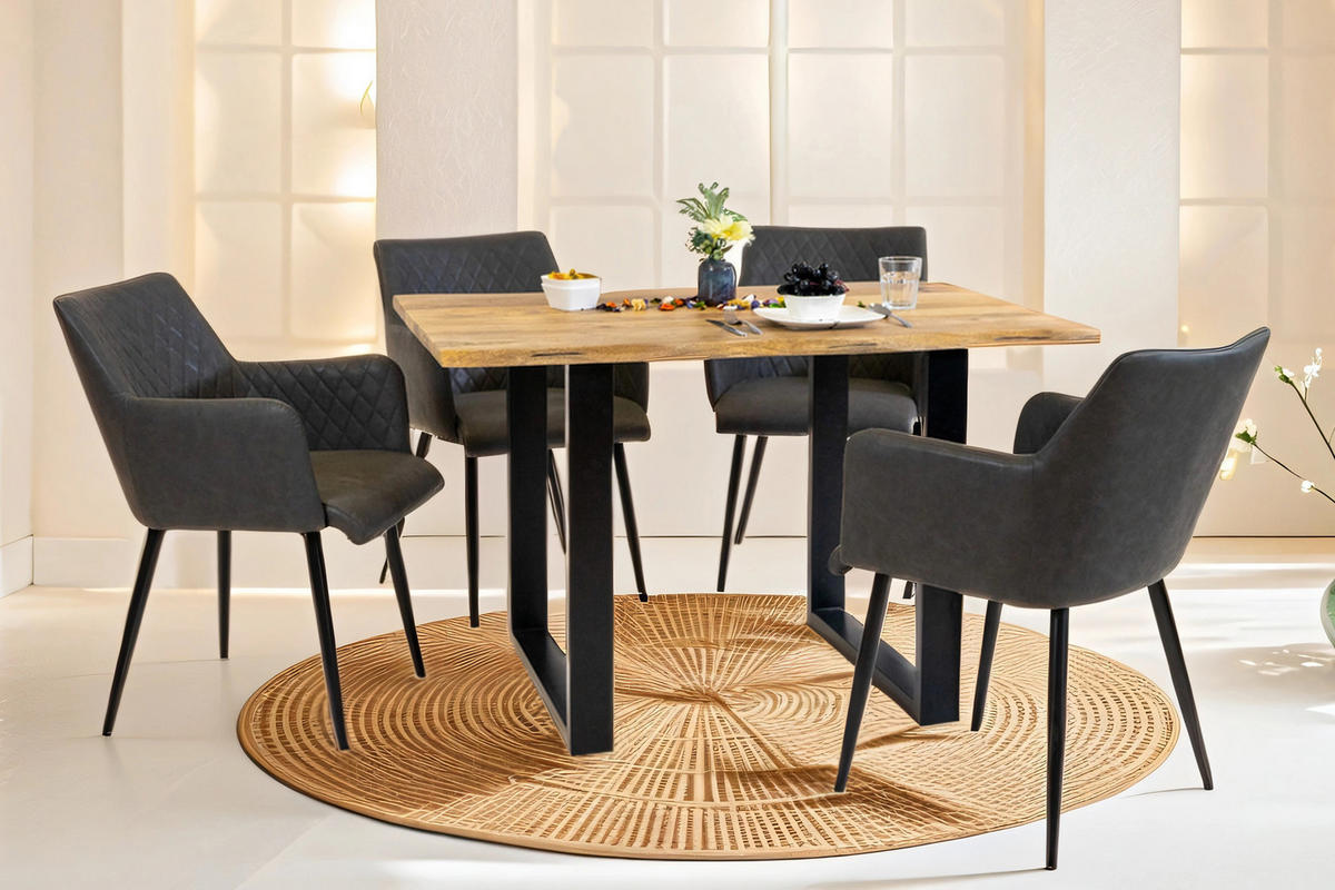 ESSTISCH TIGER - Beige/Schwarz, Holz/Metall (85/160/77cm) - SAM